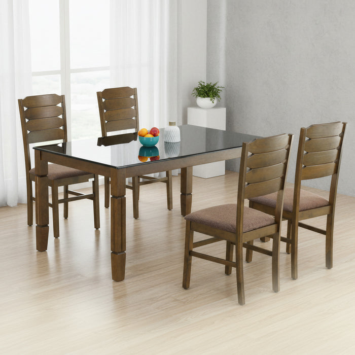 WYDER 4 SEATER BK GLASS DINING TABLE 5x3 + HERALD CHAIR IN WALNUT FINISH