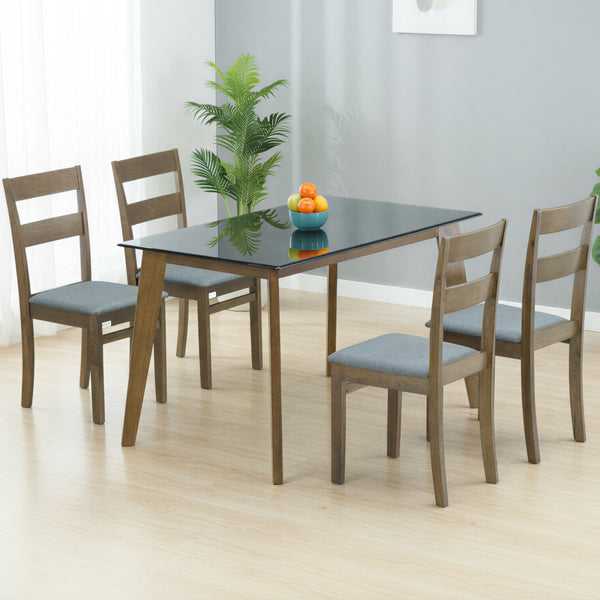 ALDEN 4 SEATER BK GLASS DINING TABLE 4x2.5 + MALKA CHAIR IN WALNUT FINISH