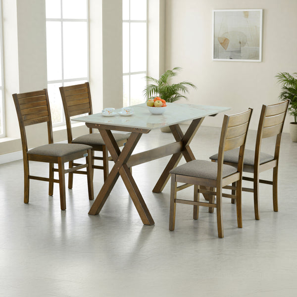 ARTIC X 600 4 SEATER MARBLE DINING TABLE 4x2.5 + FARREN CHAIR IN WALNUT FINISH