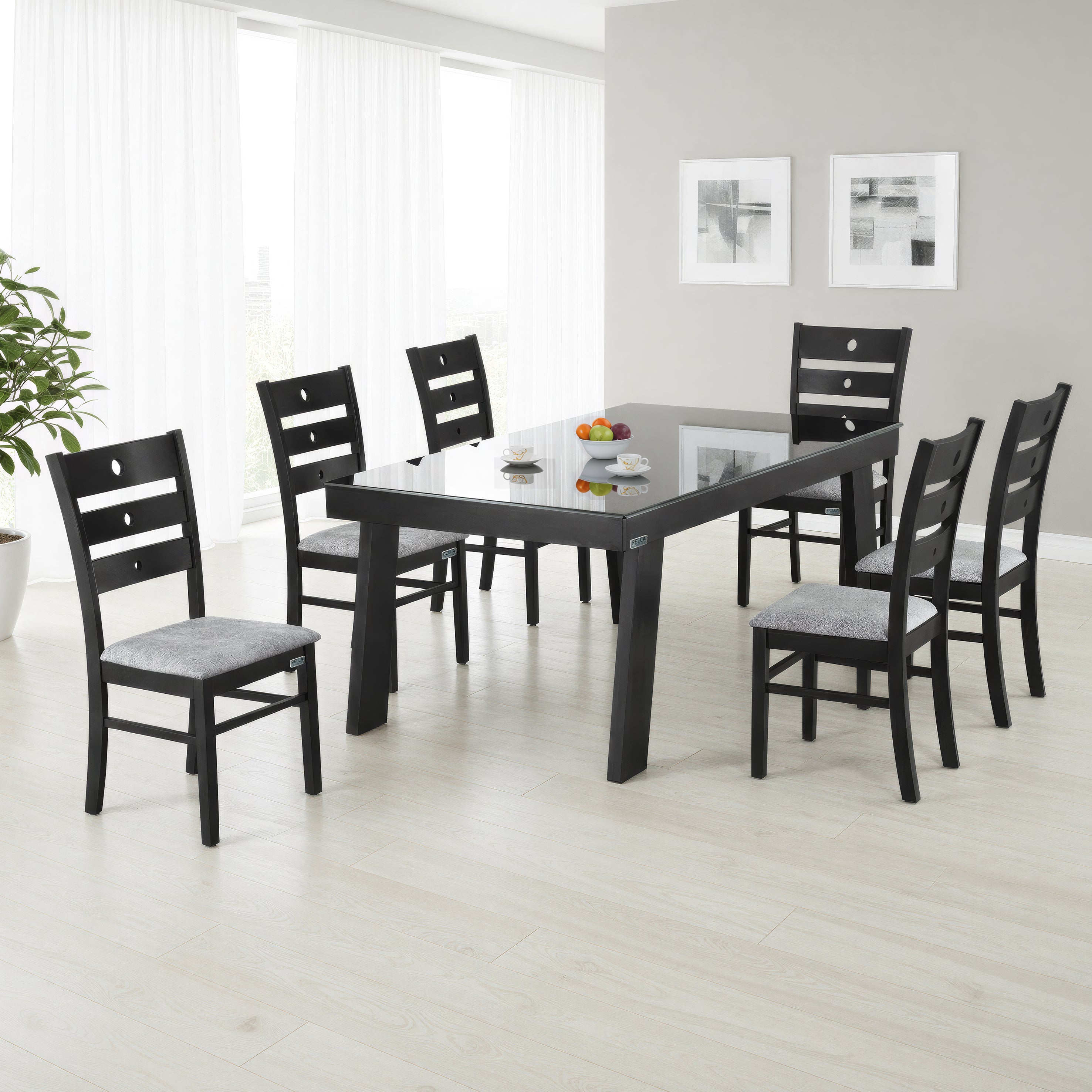 BENSON 6 SEATER BK GLASS DINING TABLE 6x3.5 + GIBSON CHAIR IN WEDGE FINISH