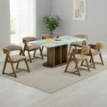 CALTON 6 SEATER MARBLE DINING TABLE 180X100 + MADDIE BROWN BEIGE CHAIR IN WALNUT FINISH