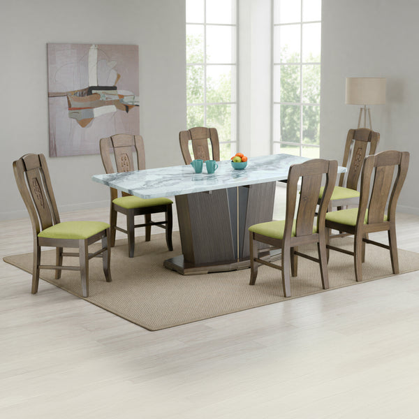 AMADOR 6 SEATER MARBLE DINING TABLE  200x100 + RAYMA CHAIR IN WALNUT FINISH