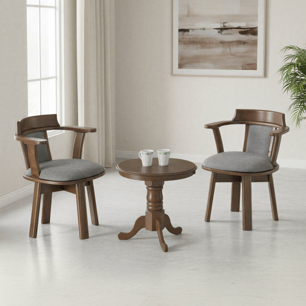 ACE WOOD ROUND COFFEE TABLE + MANOR ASH BROWN CHAIR IN WALNUT FINISH