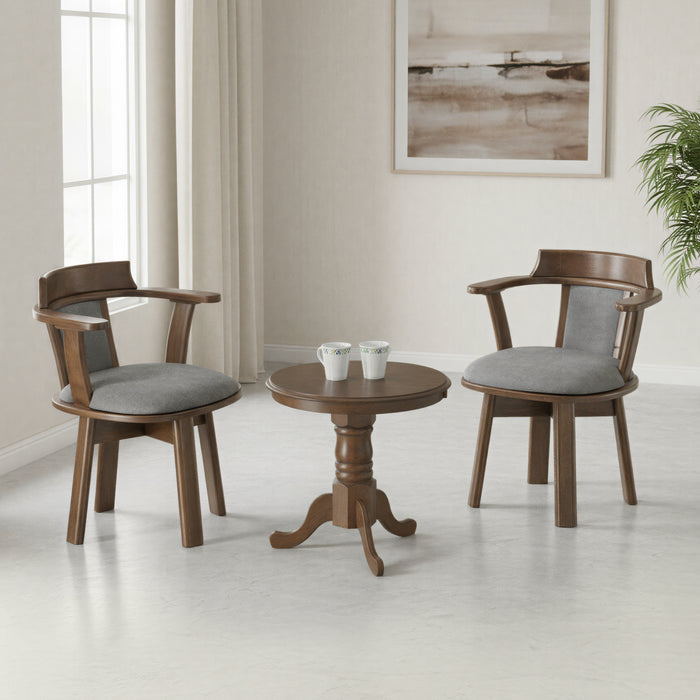 ACE WOOD ROUND COFFEE TABLE + MANOR ASH BROWN CHAIR IN WALNUT FINISH