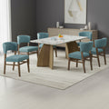 VANBECK 6 SEATER MARBLE DINING TABLE 180x100 + SAVIO MEX GREEN CHAIR IN WALNUT FINISH