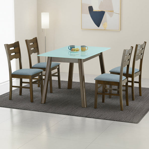 RUGBY 4 SEATER MW GLASS DINING TABLE 4x2.5 + CYRUS CHAIR IN WALNUT FINISH