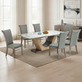 VENTUS 6 SEATER MARBLE DINING TABLE 7x3.5 + MELVOR OLIVE IN WALNUT FINISH