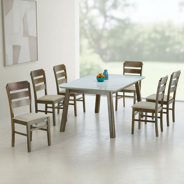 RUGBY 6 SEATER MARBLE DINING TABLE 160x100 + GIZA CHAIR IN WALNUT FINISH