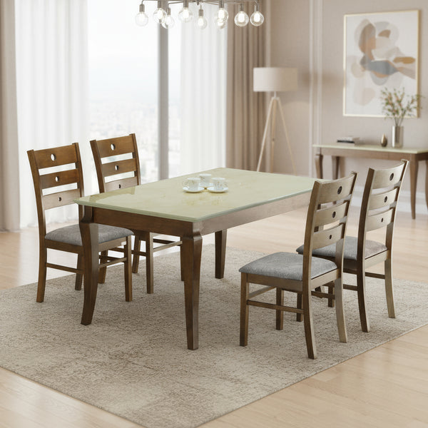 MONZA 4 SEATER MARBLE DINING TABLE 5x3 + GIBSON CHAIR IN WALNUT FINISH