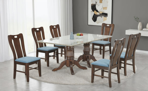 SHELDON 6 SEATER MARBLE DINING TABLE 6x3.5 + ALBION CHAIR IN WALNUT FINISH