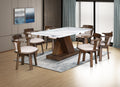 VIKIANA ZEBRA 6 SEATER MARBLE DINING TABLE 180x100 + MANOR BEIGE CHAIR IN WALNUT FINISH