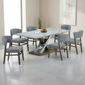 DYCUS 6 SEATER MARBLE DINING TABLE 200x106 + SAVIO STONE GREY CHAIR IN WALNUT FINISH