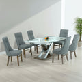DYCUS 6 SEATER SOLID WOOD MARBLE DINING TABLE 180x100 + WINDSOR SPANISH GREY CHAIR IN WALNUT FINISH