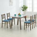 RUGBY 4 SEATER MARBLE DINING TABLE 4x2.5 + ZETA BLUE CHAIR IN WALNUT FINISH