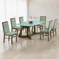STEADMAN 6 SEATER MW GLASS DINING TABLE 6x3.5 + ASPEN SAGE GREEN CHAIR IN WALNUT FINISH