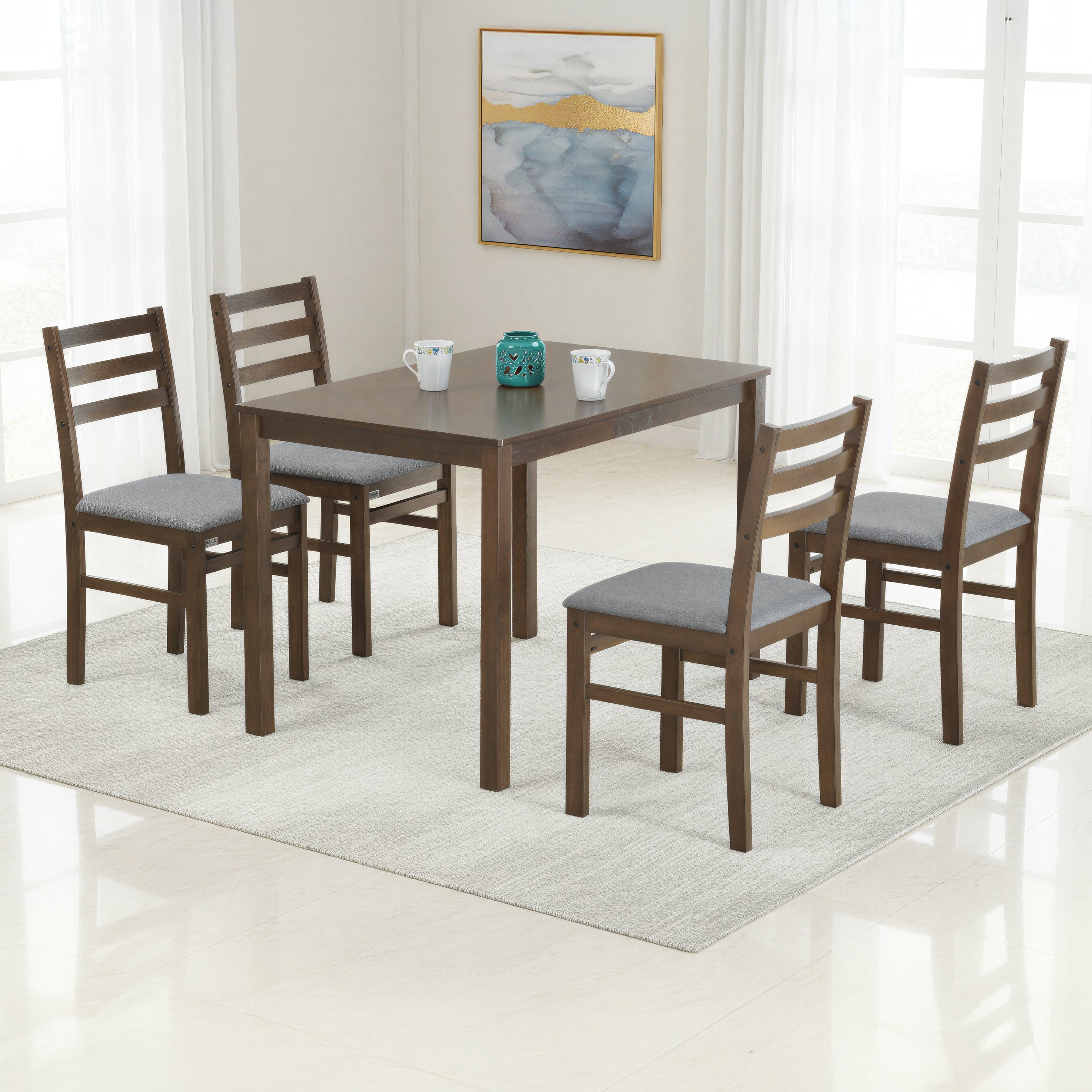TEYNOR 4 SEATER 5 PIECE SET 1+4 110x70 IN WALNUT FINISH