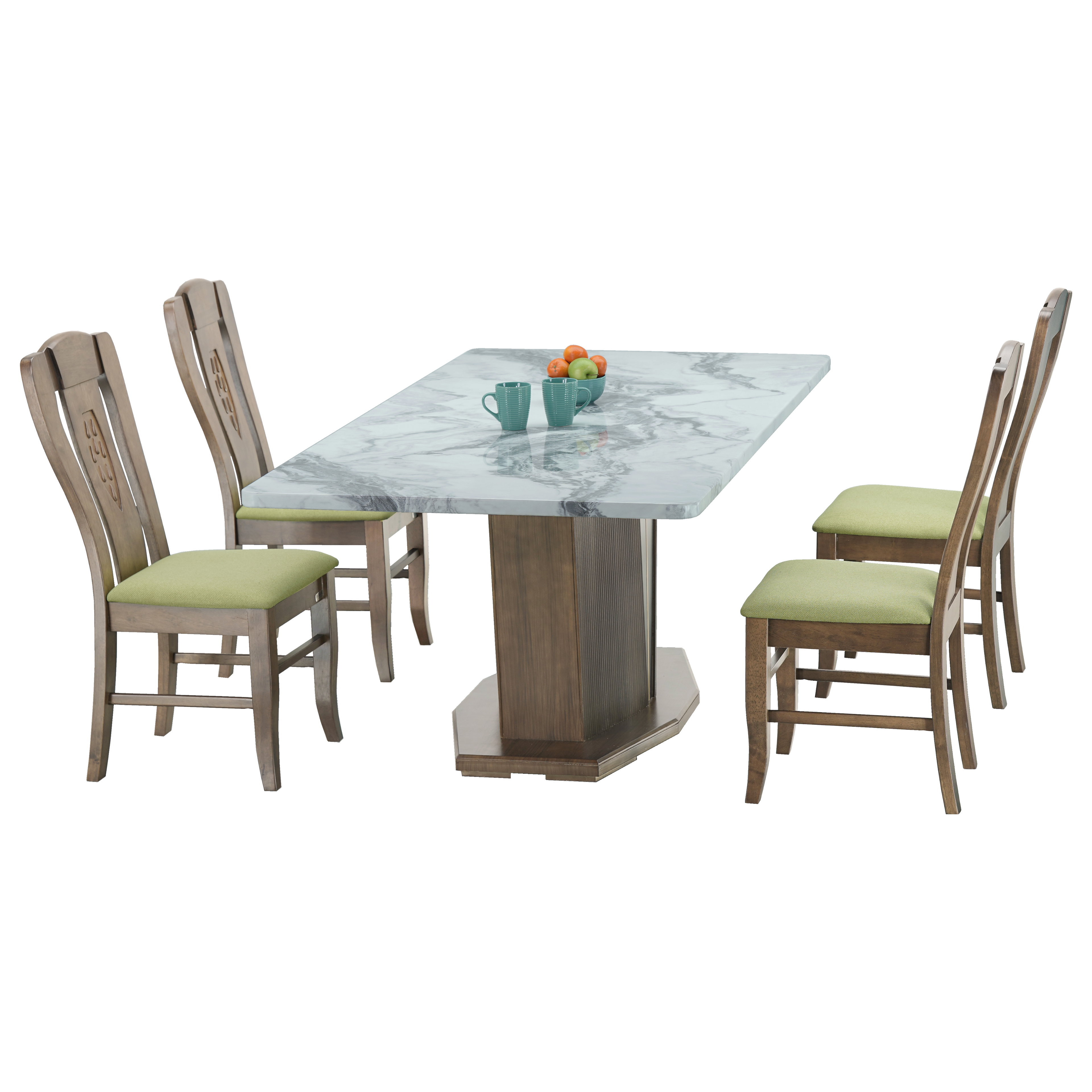 AMADOR 6 SEATER MARBLE DINING TABLE  200x100 + RAYMA CHAIR IN WALNUT FINISH